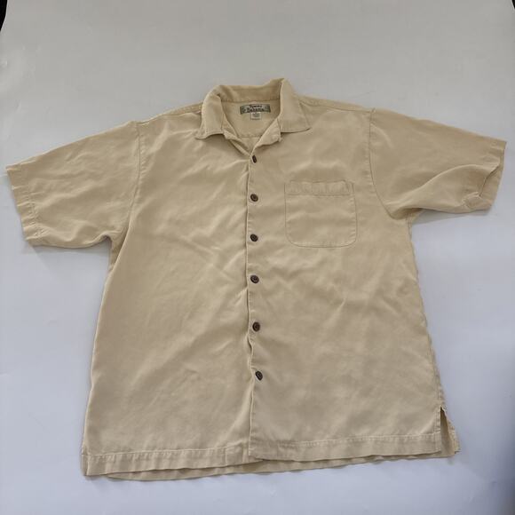 Vintage Tommy Bahama 100% Silk Shirt Men's Medium Yellow Geometric Texture - Picture 1 of 9